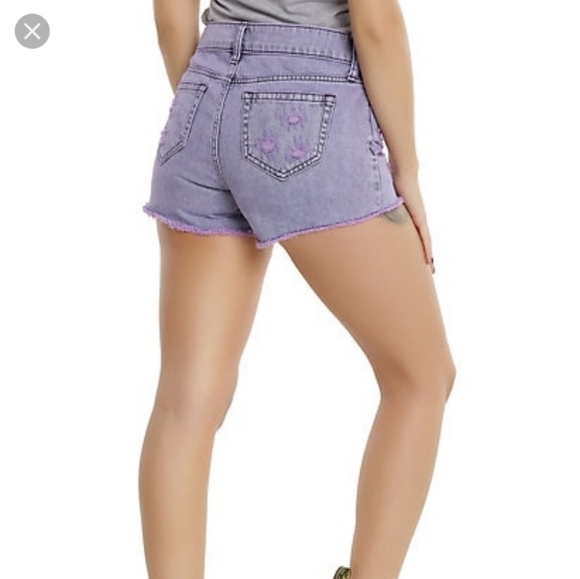 Blackheart Blue and Purple Ripped Jean Shorts 5 - Picture 5 of 5